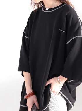 【黑色现货】日本classicalelf 宽松套头中长款印花短袖T恤女个性