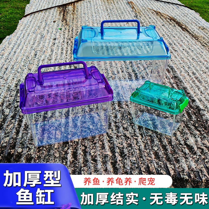 透明塑料鱼缸中小号鱼缸金鱼缸乌龟缸宠物盒乌龟盒运输盒手提带盖