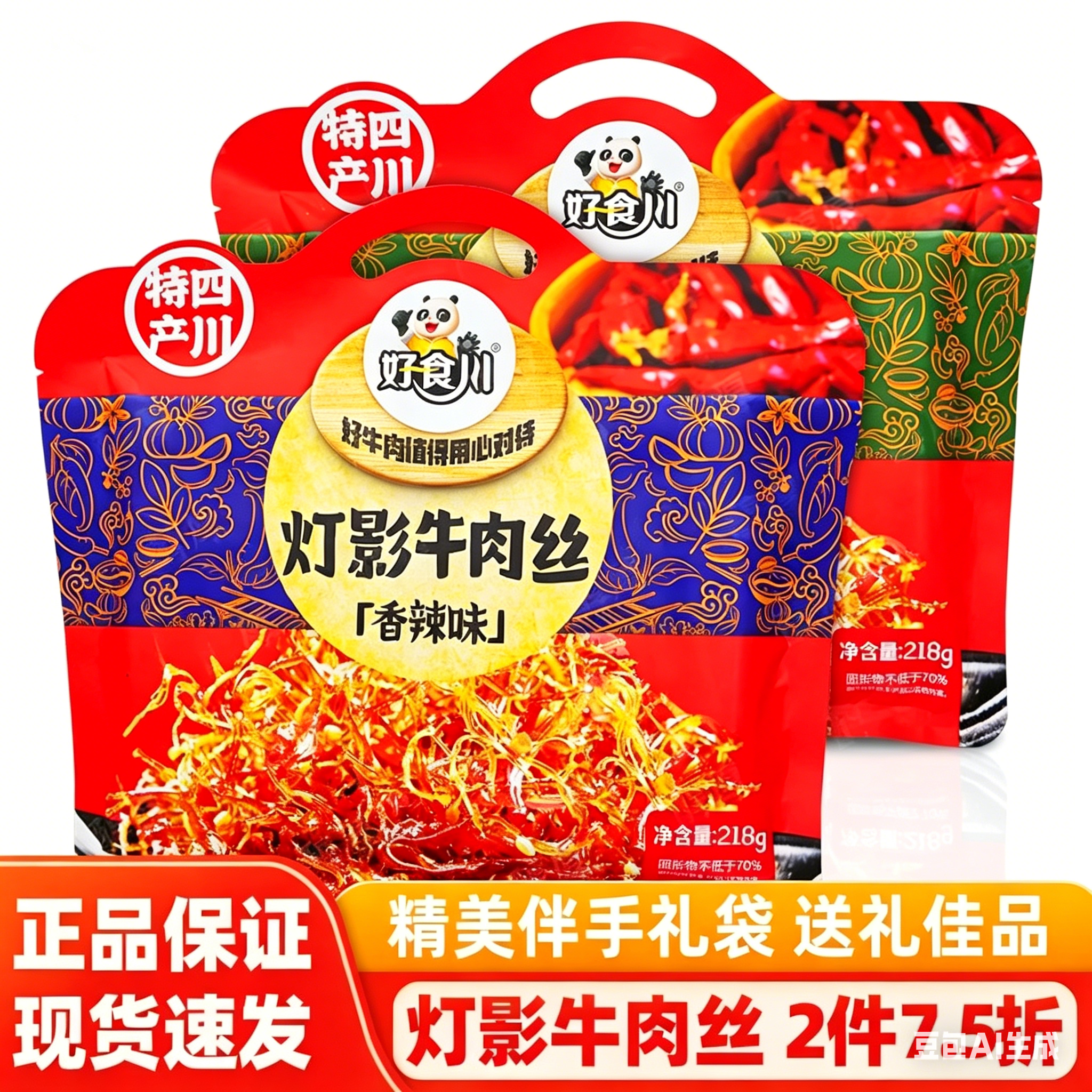 好食川灯影牛肉丝香辣五香218g四川成都特产小吃龙须牛肉休闲零食