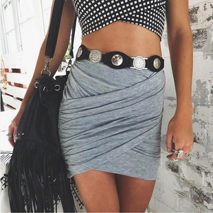 asymmetrical draped bag hip skirt slim high waist stretch