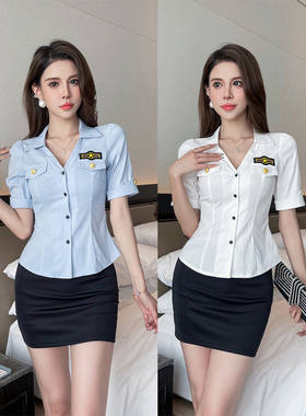 足浴技师工作服气质衬衫套装新款
