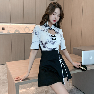 秋冬足浴技师工作服养生会所SPA足疗性感连衣裙新中式旗袍两件套