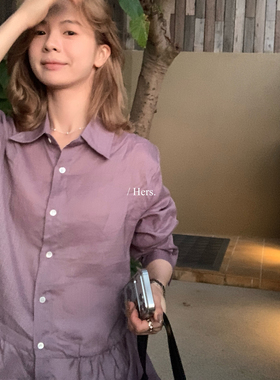 Hers-26年早春韩版衬衫简约日常通勤娃娃裙摆收腰绑带衬衫80178