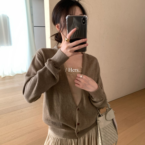 Hers-冬上新气质慵懒感真两件拼接蕾丝内里针织开衫62152