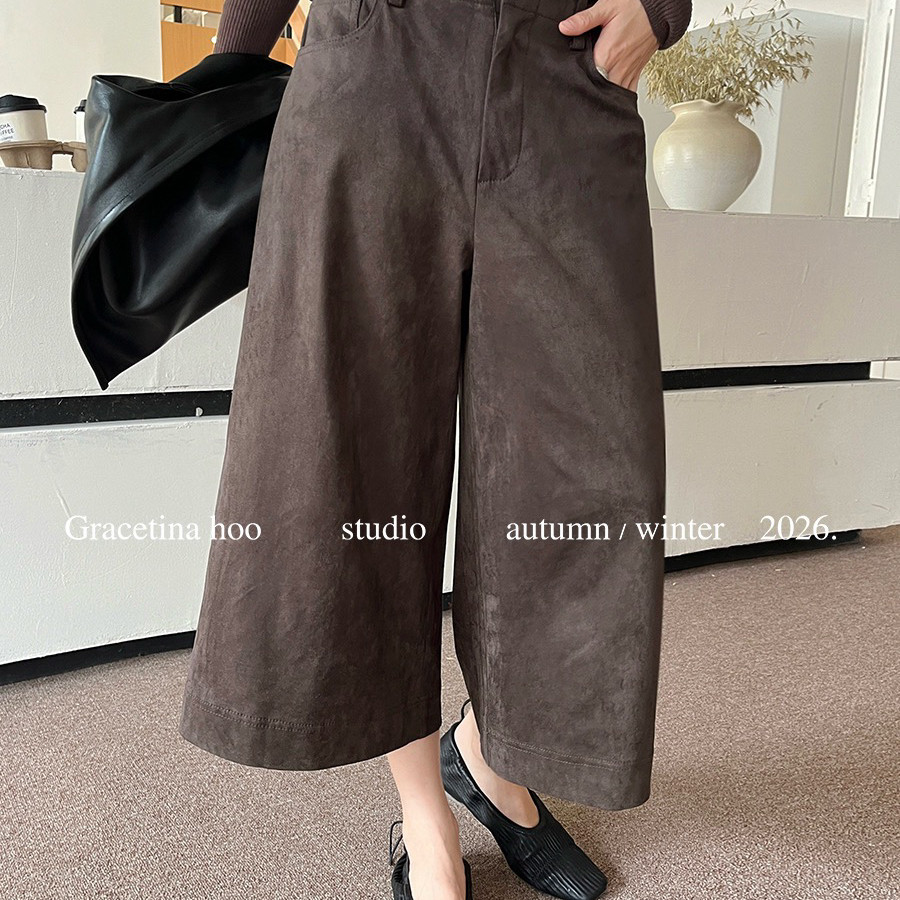 GRACETINA HOO-秋上新法式麂皮绒高智感通勤百搭阔腿休闲裤KA6242