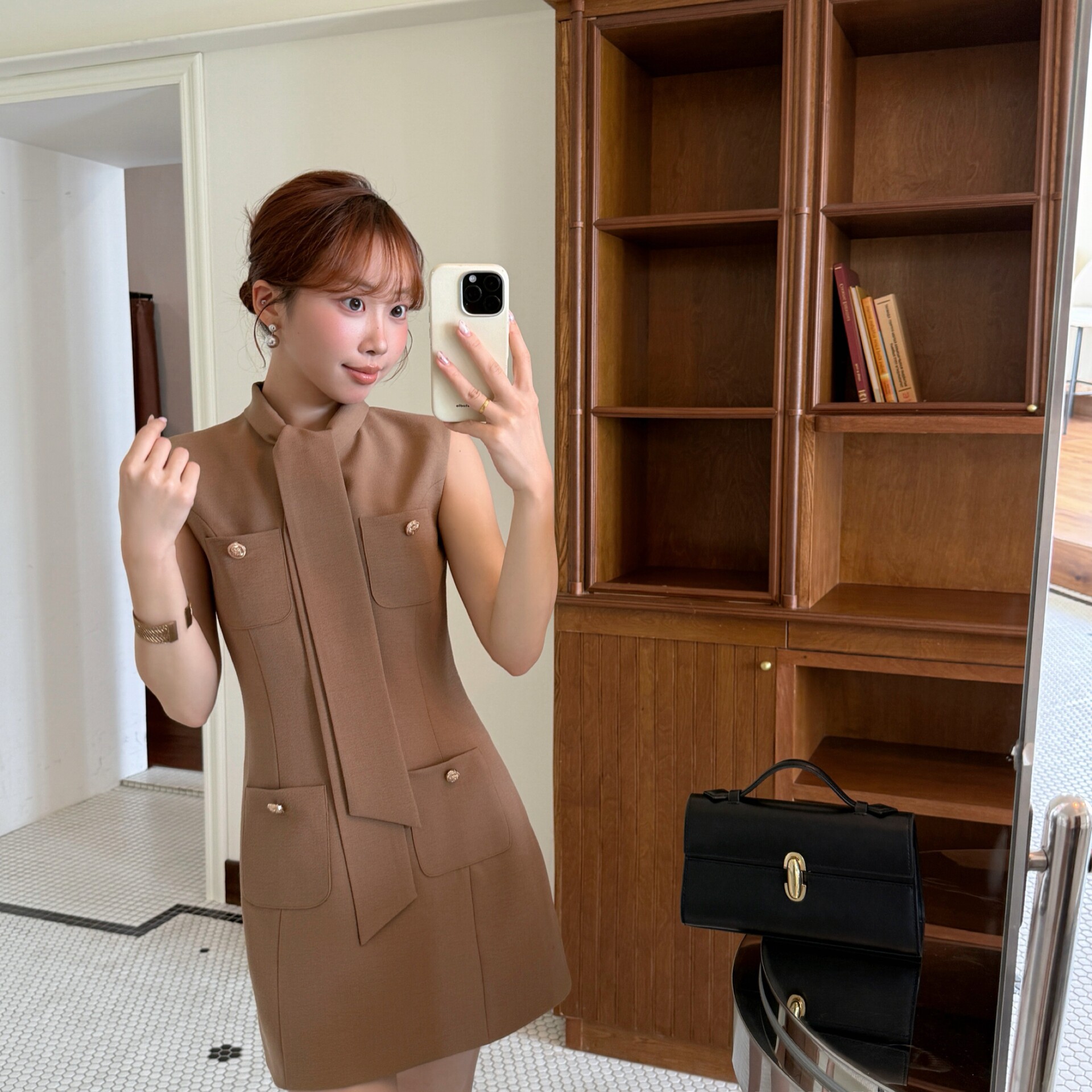 YOOMINI-26年早秋新款领结飘带羊毛莱赛尔修身半身裙女M60828-SW