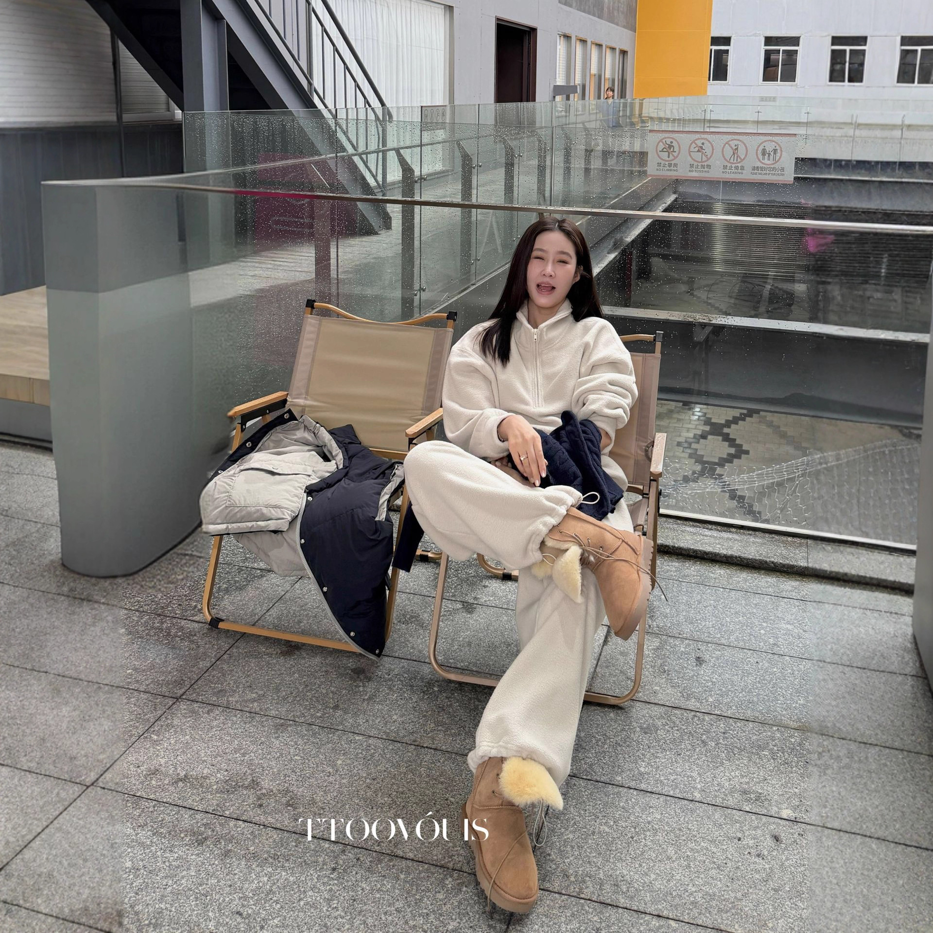 TTOO VOUIS冬季2400松紧腰卫衣裤加绒加厚毛毛卫衣外套两件套女