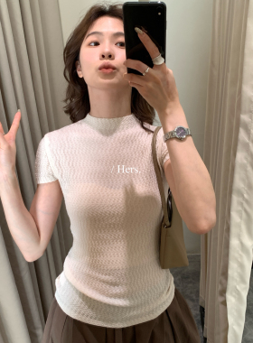 Hers-夏上新简约气质日常肌理感微高领纸片人瘦瘦针织衫08154
