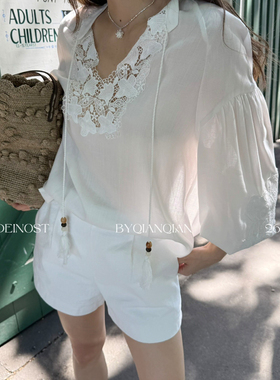 MADEIN OST-26年早春75天丝轻法式蕾丝拼接领小衫91278