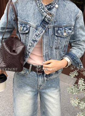 MADEIN OST-26年早春复古不对称圆领牛仔短牛仔外套91162