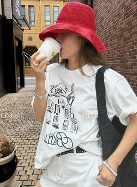 MADEIN OST-26年夏上新北欧复古印花刺绣宽松短袖T恤91309