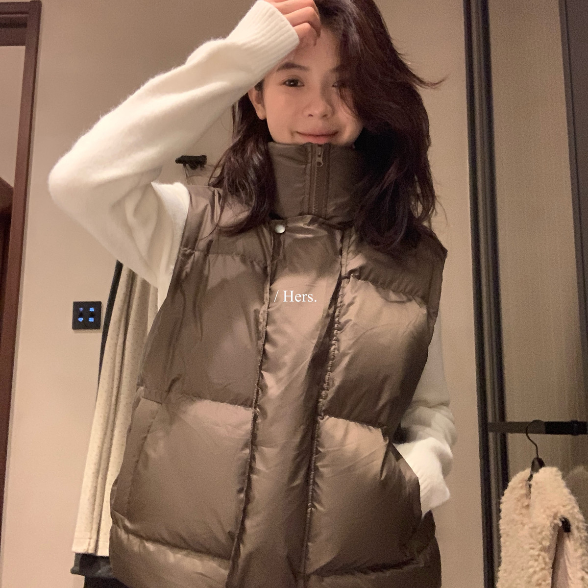 Hers-冬上新简约日常时尚女通勤保暖立领经典面包羽绒马甲92629#