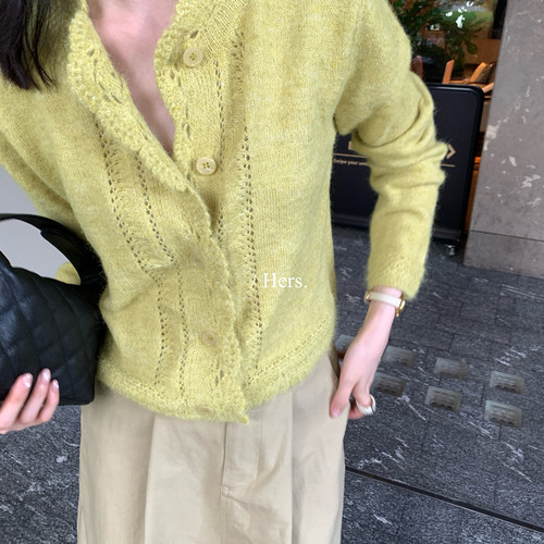 Hers-早秋上新韩系日常门襟小特别短款排扣保暖毛衣66804