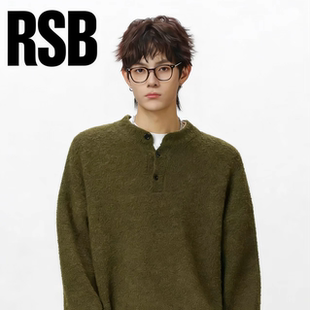 男士亨利领老钱风针织衫男冬季加厚毛衫羊毛上衣保暖毛衣慵懒内搭