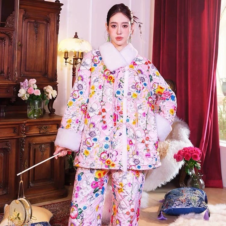 复古轻奢掌上明珠繁花新中式毛领三层夹棉加厚加绒睡衣保暖家居服,女士内衣/男士内衣/家居服,睡衣/家居服套装,淘宝优惠券,粉丝福利购,淘宝优惠卷