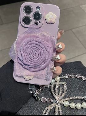ins风小清新温柔紫色y77气质y35花朵ivivo y37/IQOO15/13/12软壳手绳IQOONEO11/10pro+/9s/8手机壳iqooz9x/z8