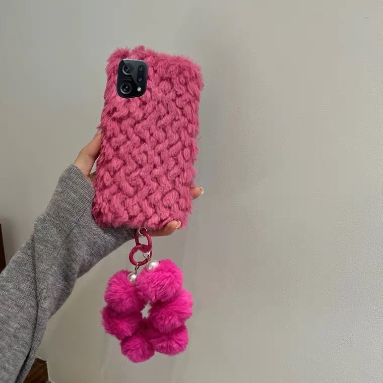 秋冬季毛茸茸带手提绳15苹果14适用iPhone17promax毛绒女16pro手机壳1+15/13T/12/11一加ace6/5pro/3v/2软壳