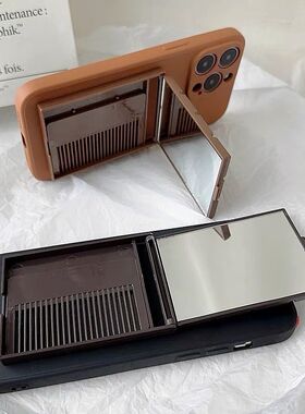 抖音带镜子梳子Civi4pro/3/1S/2手机壳适用小米14pro巧克力13/12X保护套K60k50红米K70e/Note13pro/12R/11T女