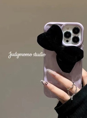 小红书紫色气质立体丝绒蝴蝶结s12S10s9/VIVO S15e手机壳vivoX90x80pro+硅胶y77e软y33s/x70x60Y50y35m套y32t