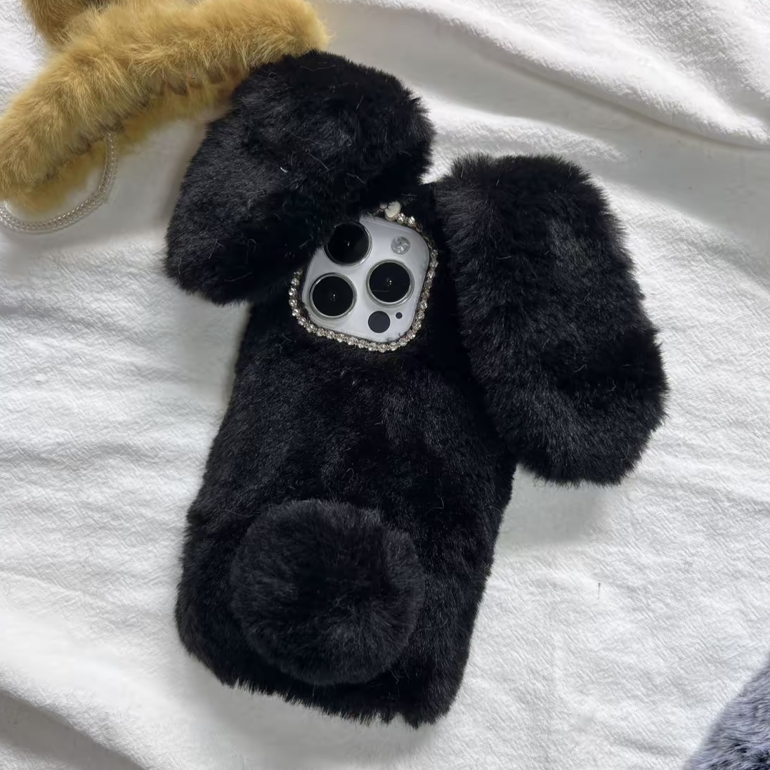 黑色耐脏兔子秋冬款可爱Civi5/4/3手机壳适用小米17PRO/15/14红米k90/k80/K70/Note15pro+/14/13c/12毛绒女款