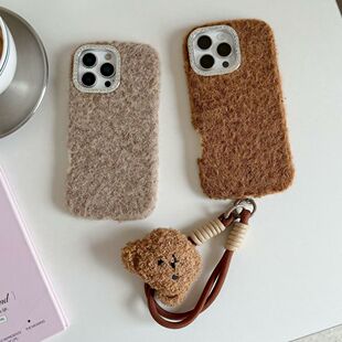 ins秋冬款氛围感美拉德色系小熊手绳苹果14适用iPhone17promax女款16pro手机壳1+15/13/12/11一加ace6/5pro/3