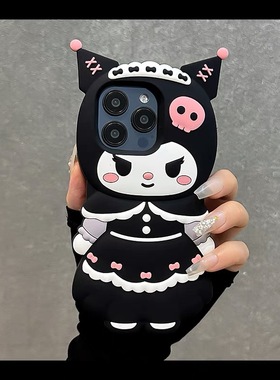 黑色卡通可爱库洛米15pro网红12mini苹果14plus适用iPhone16promax手机壳1+13/12/11一加ace5pro/3v/2保护套