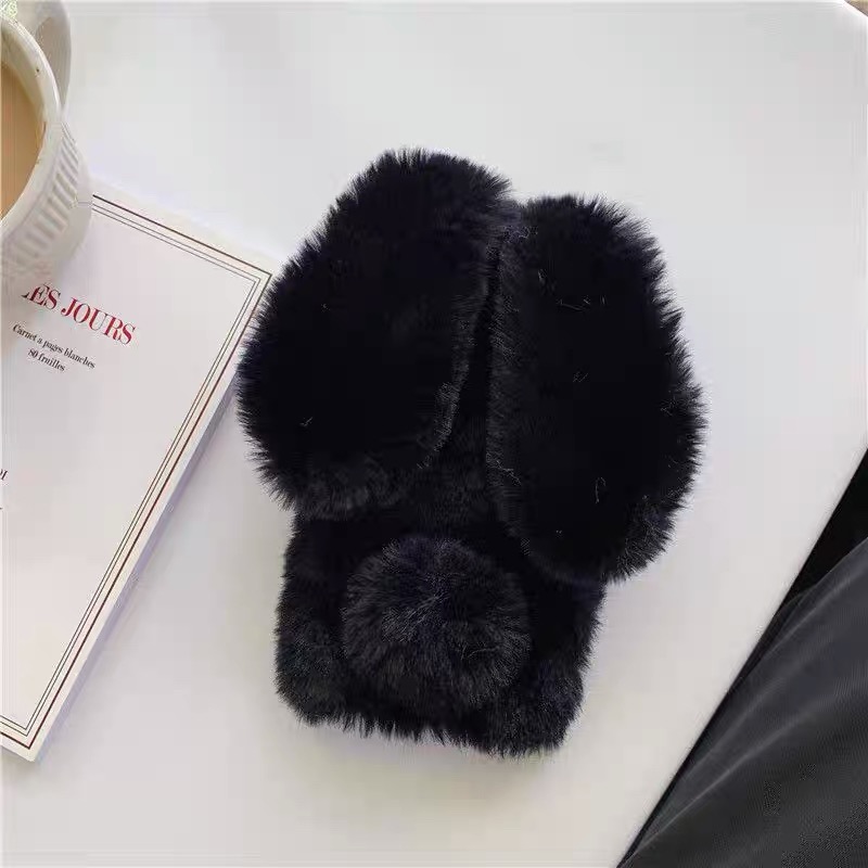 黑色耐脏兔子a57/A58x秋冬款V50/a97手机壳V70S毛绒毛茸茸v60S真我NEO7se/gt6/5手机壳Realme14pro+/13/12/11