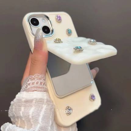 小红书同款时尚宝石镜子12mini苹果14plus适用iPhone16pro网红15promax手机壳13pro女款1+12/11/9r一加ace3v2