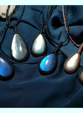 macrame编织天然拉长石情侣项链