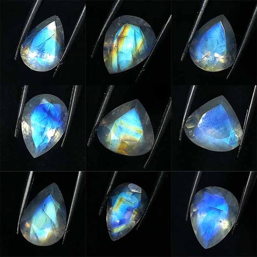 晴天石头铺刻面天然印度月光石无孔水滴形戒面裸石5-13mm