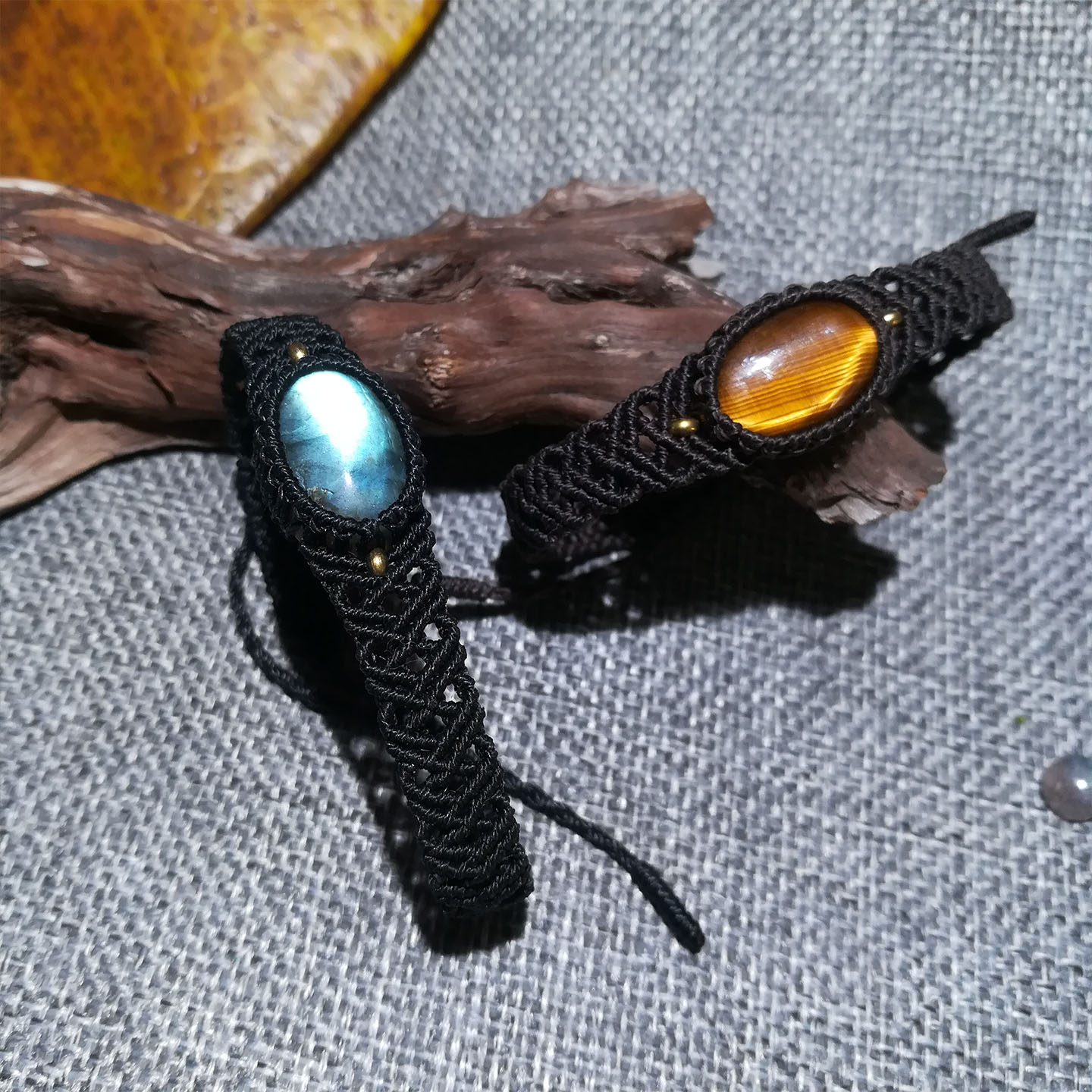 晴天出品手工编织天然海蓝宝金曜石l拉长石手链个性简约风可定制