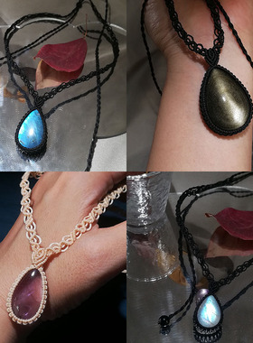 新款热销月光石拉长石水波纹项链