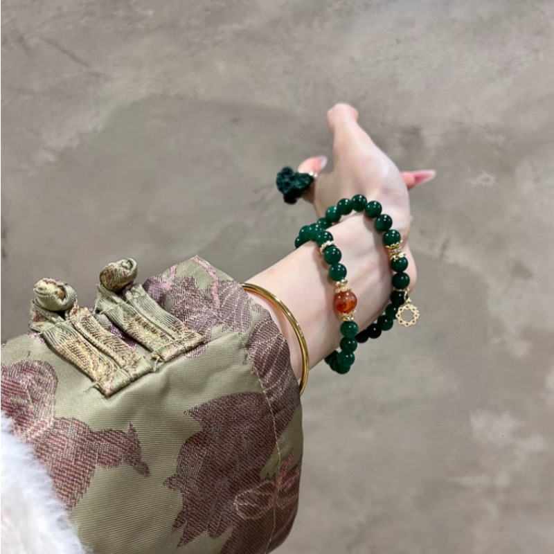 高端墨绿色绿干青手串女款天然红花胶水晶串珠手链轻奢