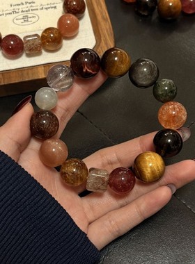 【浓墨重彩】原创天然黄虎眼红虎眼黑金超方糖气质手串男女款时尚