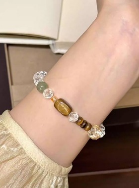 天然双A钻切白水晶美拉德虎眼石手链2025新款小众手串女款