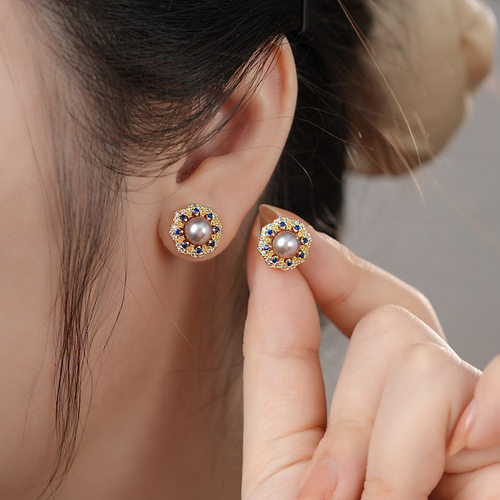 轻奢时尚吊坠指环耳钉三件套女 天然淡水紫珍珠耳环项链戒指套装