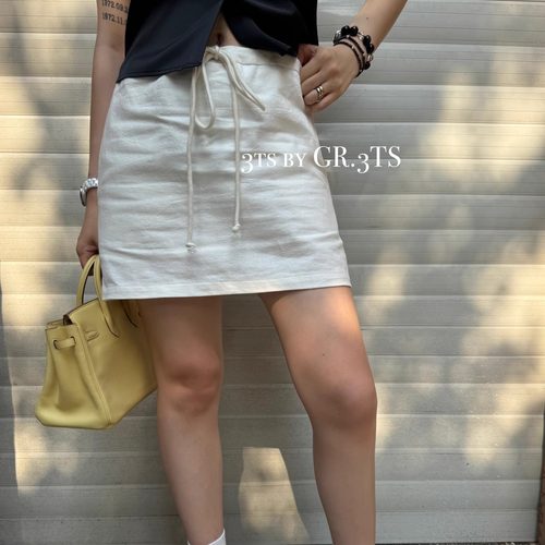 双色亚麻棉颗粒感半身裙