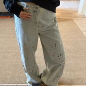 设计感直筒裤 3ts复古泼墨牛仔裤 秋冬显瘦休闲宽松阔腿裤