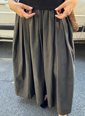 3ts法式复古半身裙女高腰松弛感中长款大裙摆a字伞裙子