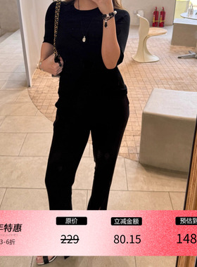 3ts前开叉黑色微喇裤子女高腰显瘦薄款西裤垂感喇叭长裤