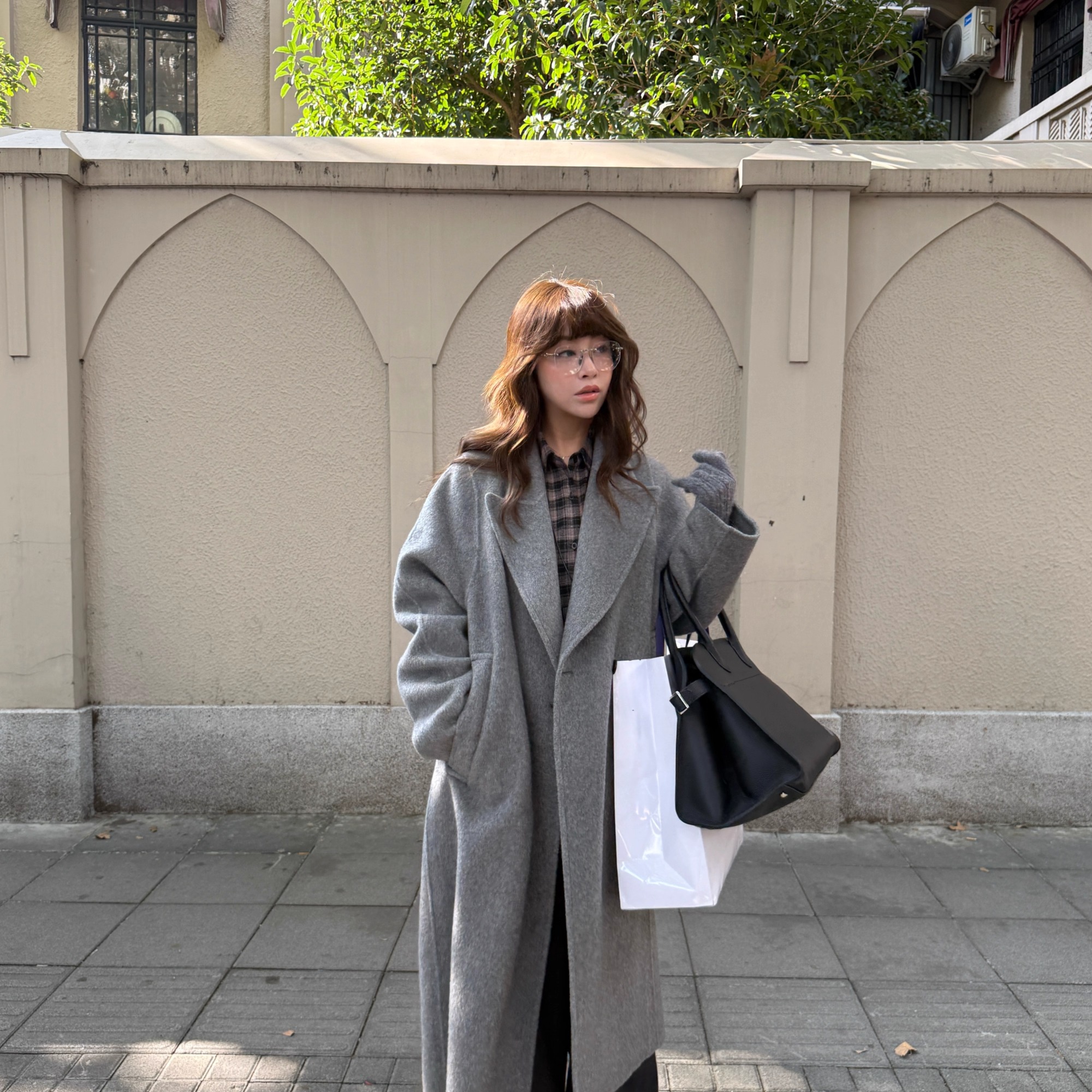 双面羊毛呢子廓形大衣中长款