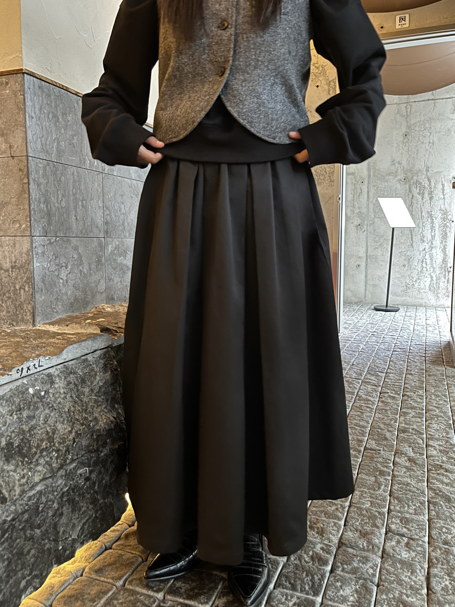 3ts【11.11新品】秋冬长款百褶半身裙百搭遮肉显瘦裙子