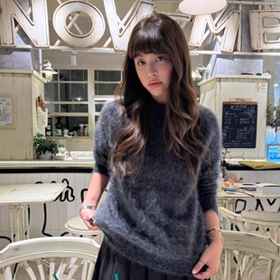 3ts冬高级感羊绒毛衣长毛针织羊毛衫桑蚕丝软糯拉绒上衣