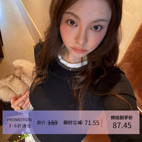3ts假三件拼接长袖T恤女打底