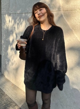 3ts【清仓】秋冬软糯厚实毛衣仿水貂绒宽松针织衫慵懒风上衣女