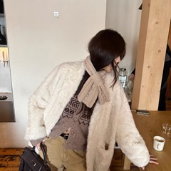 3ts 12/27 秋冬10o羊毛绞花围巾韩版MINI短款针织保暖深灰色围脖