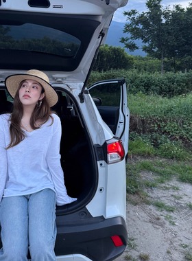 3tsV领长袖空气T恤薄款纯色宽松正肩慵懒风卷边面膜上衣