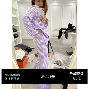 家居服睡衣宽松薄款 3ts 可拆卸 清仓 休闲格子鸵鸟毛