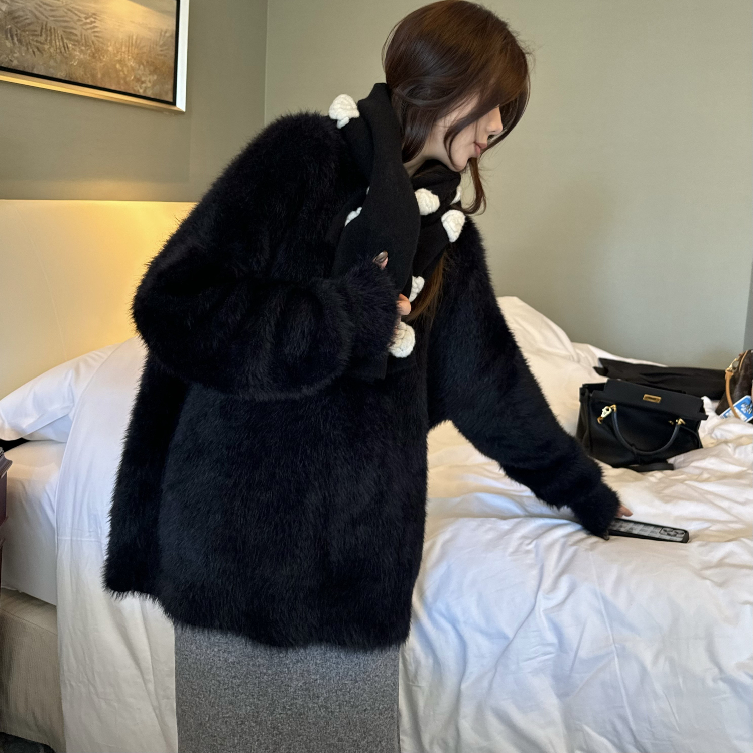 3ts 11/23 秋冬软糯厚实毛衣仿水貂绒宽松针织衫慵懒长毛拉绒上衣