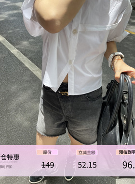3ts五分牛仔裤女夏季高腰短裤薄款宽松阔腿裤夏天中裤